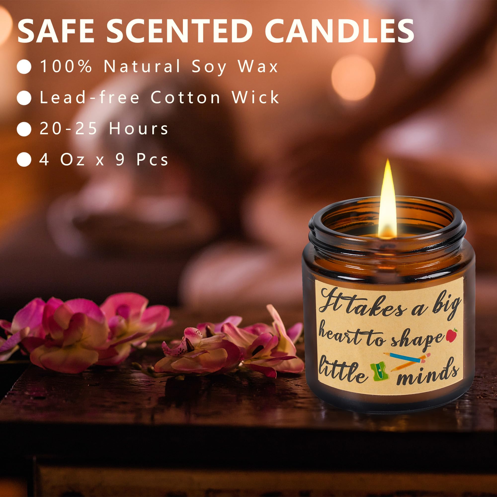 9 Pieces Teacher Appreciation Gifts Thank You Teacher Scented Candles 3.5 Oz Teacher Candles For Women Thank You Teacher Gifts F