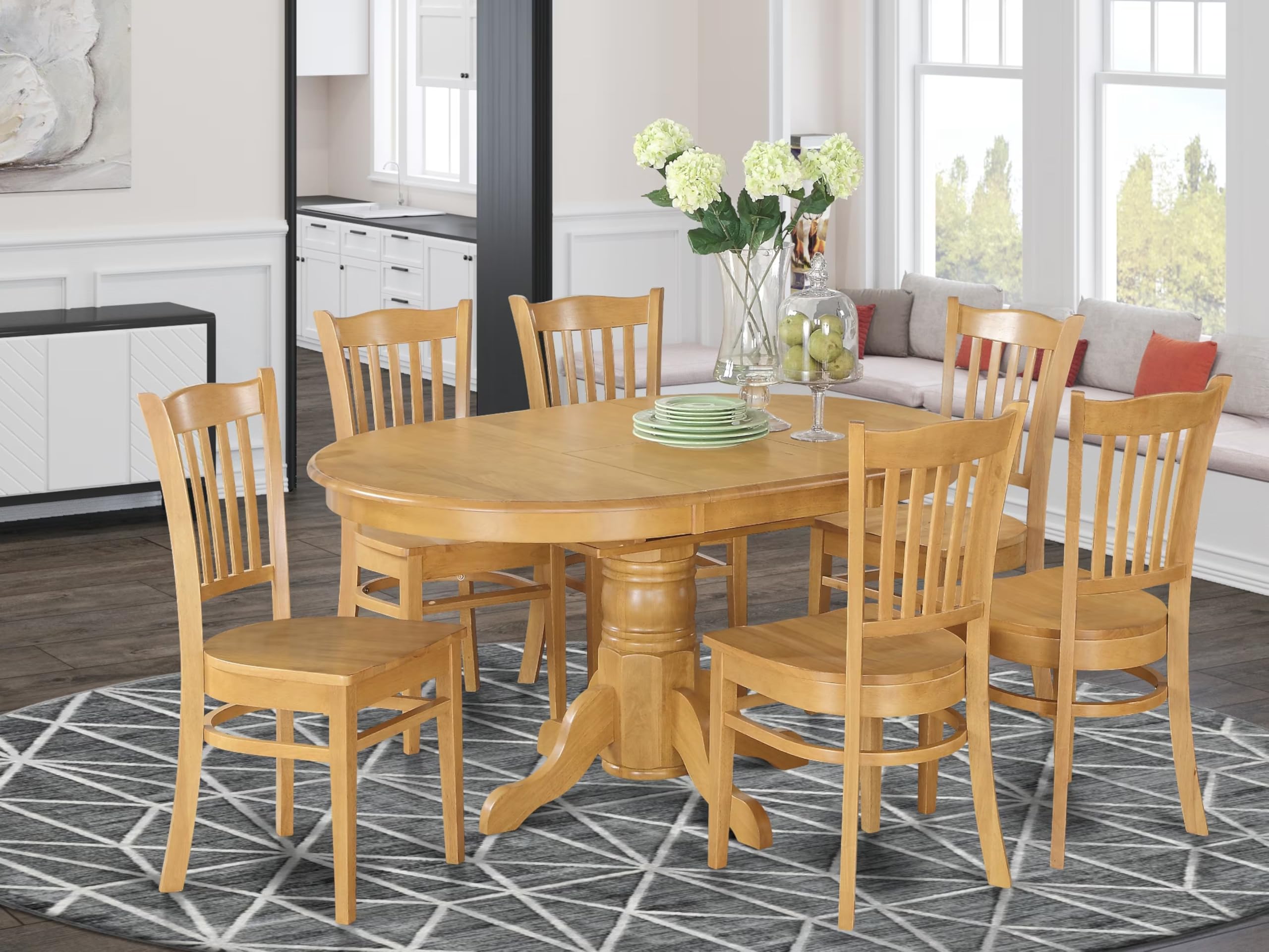 East West Furniture AVGR7-OAK-W Avon 7 Piece Set Consist of an Oval Dining Room Table with Butterfly Leaf and 6 Wood Seat Chairs, 42x60 Inch