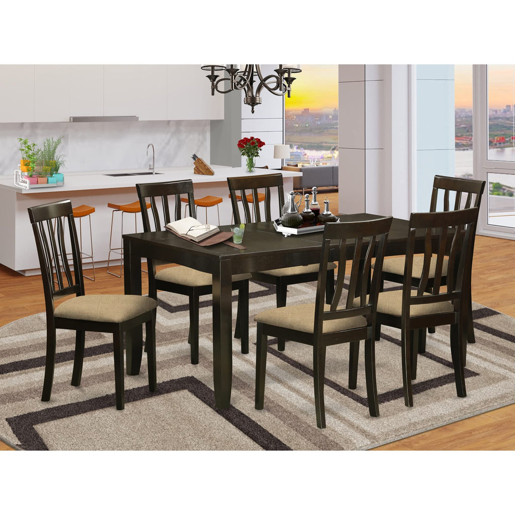 East West Furniture LYAN7-CAP-C Lynfield 7 Piece Set Consist of a Rectangle Dinner Table with Butterfly Leaf and 6 Linen Fabric Dining Room Chairs, 36x66 Inch, Cappuccino