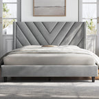 Yaheetech Queen Bed Frame Upholstered Platform Bed With Wing Side/Wooden Slat Support/Tufted Headboard With Wing Side/Mattress Foundation/No Box Spring Needed,Light Gray Queen Bed
