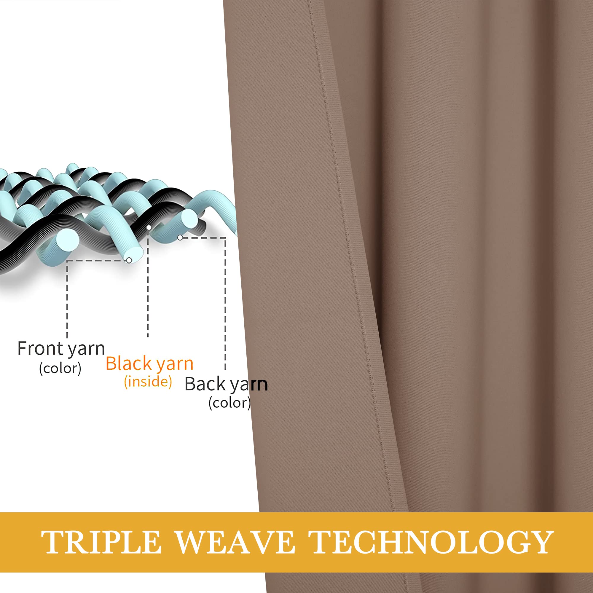 Ryb Home Bedroom Window Curtains 63 Inches Length, Room Darkening Privcay Curtains Drapes Thermal Insulated Shades For Bedroom B