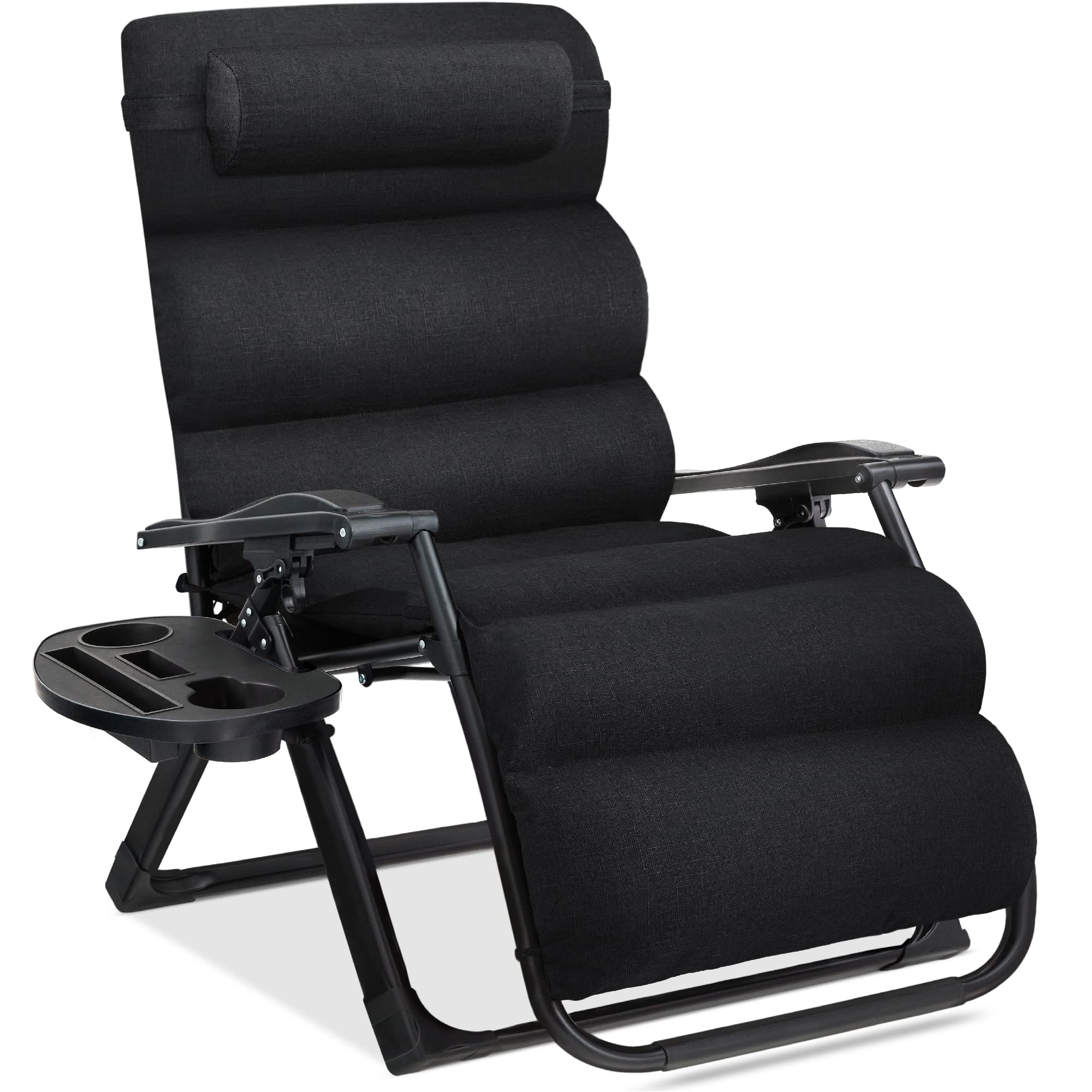 Best Choice Products Oversized Zero Gravity Chair, Folding Outdoor Patio Recliner, Xl Anti Gravity Lounger W/Removable Cushion, Cup Holder, Side Tray, 350Lb Capacity - Onyx Black