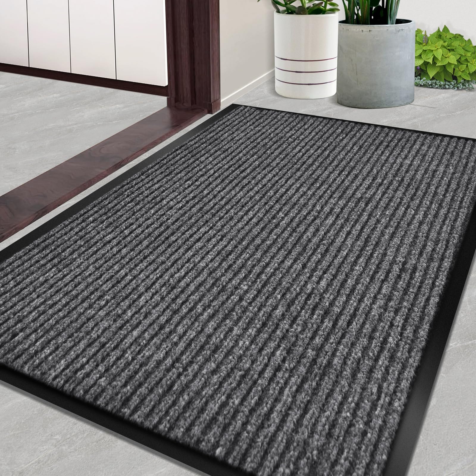 Door Mat Heavy Duty Outdoor Indoor Doormat Low Profile Front Door Mat Large 35X60 Inch Light Gray Entrance Welcome Mats Easy Cle