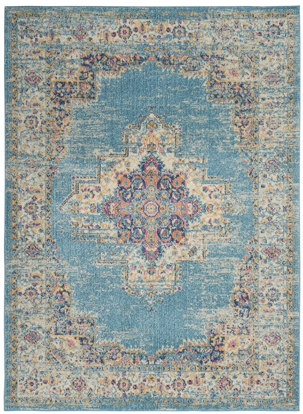 HomeRoots 100% Polypropylene 4â??x6â?? Light Blue Distressed Medallion Area Rug