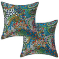 Stylo Culture Decorative Cotton Cushion Covers For Sofa 16X16 Inch Kantha Printed Turquoise Drawing Room Decor Paisley Ethnic Sq