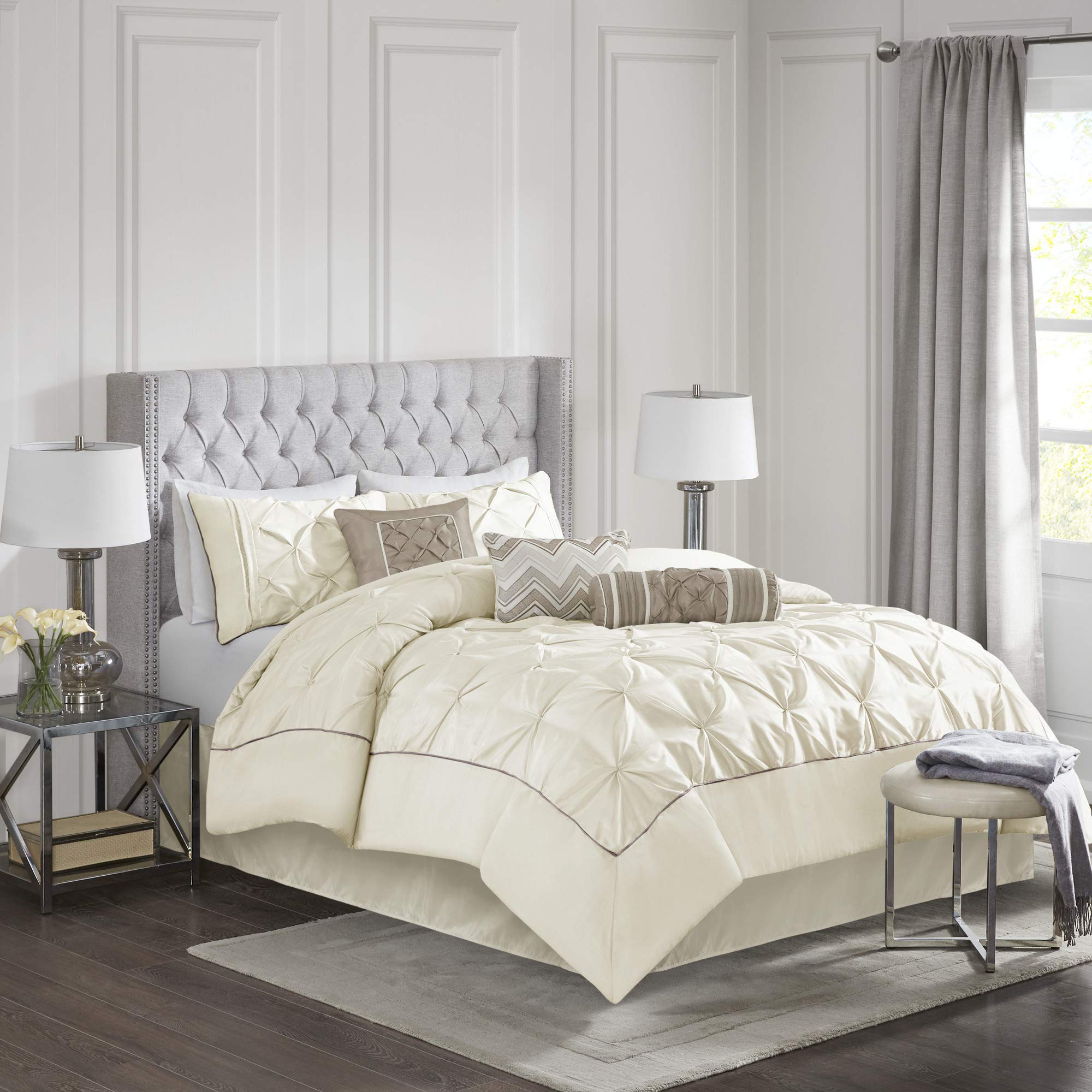 Madison Park Laurel 7 Piece Comforter Set-Ivory-Queen