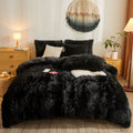 Besfunny Fluffy Black Shaggy Plush Comforter Cover Set,Ultra Soft Faux Fur Duvet Cover Bedding Sets Queen 3 Pieces With Pillow C