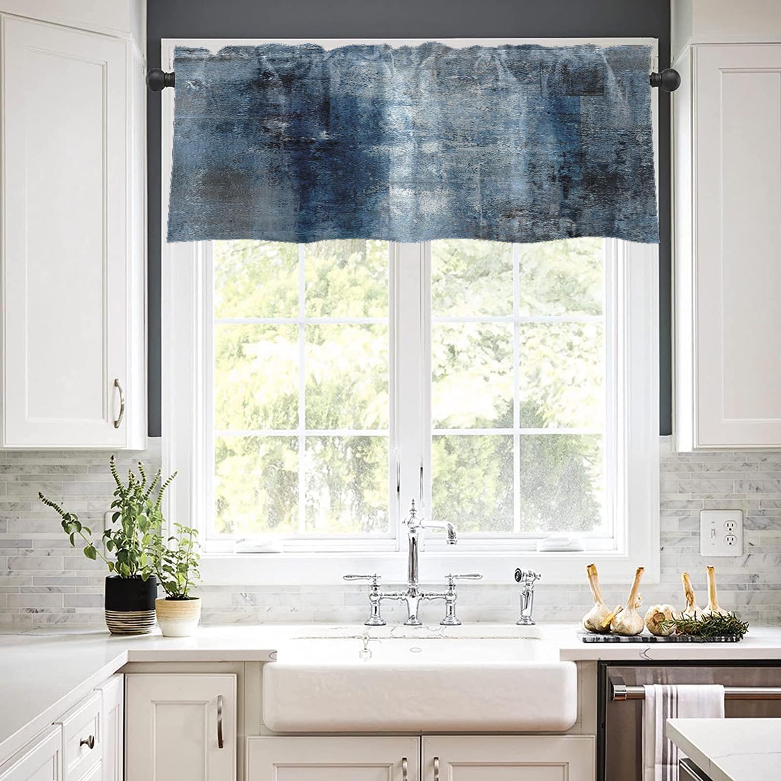 Emvency 2 Pack Valances Window Treatments, Blue Abstract Modern Art Blackout Drapes Adjustable Curtain Valances For Windows Livi