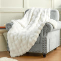 Plush & Plaid Faux Fur Throw Blanket For Couch Sofa, Fuzzy Soft Thick Bubble Blanket For Bedroom Living Room, 50 By 60 Inches, W