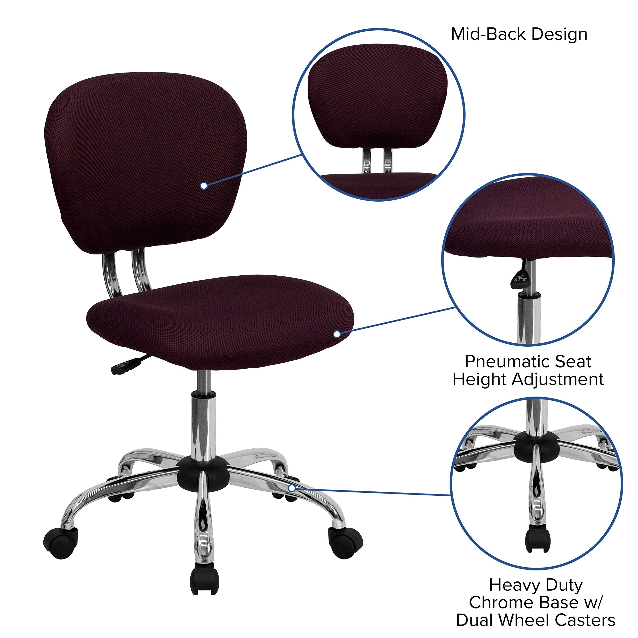 Flash Furniture Beverly Mid-Back Burgundy Mesh Padded Swivel Task Office Chair with Chrome Base