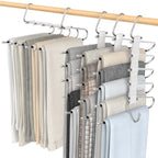 Loretoy 4 Pack Pants Hangers Space Saving, Anti-Slip Multi-Functional Pants Rack, Thickened Stainless Steel Tube Two Hanging Mod
