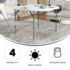 Flash Furniture Freeman 4' Round Plastic Folding Event Table with Carrying Handle, Bi-Fold Portable Banquet Table for Indoor/Outdoor Events, White