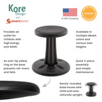 KORE Design Wobble Stool Chair, Girls + Boys Kid Desk Stools, Ergonomic Small Office Chairs, Flexible Seating for Active Child, ADD/ADHD, Classroom, School, Home, Kids (14in), Age 6-7 yrs, Black