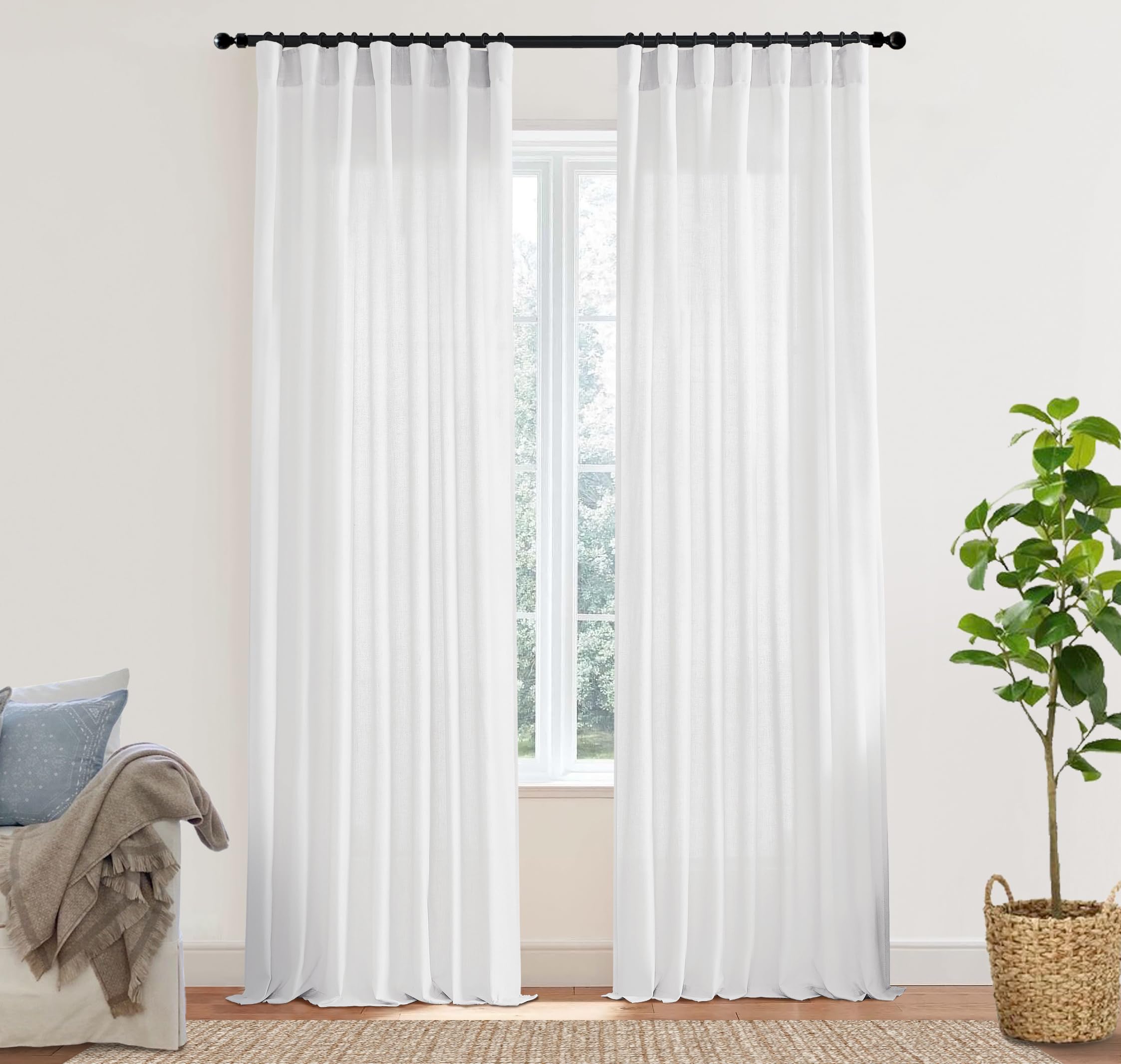 Xtmyi Large Curtains For Living Room 132 Inch Length 2 Panels Sheer Linen Back Tab Hooks Pleated Light Filtering Big Curtains Fo