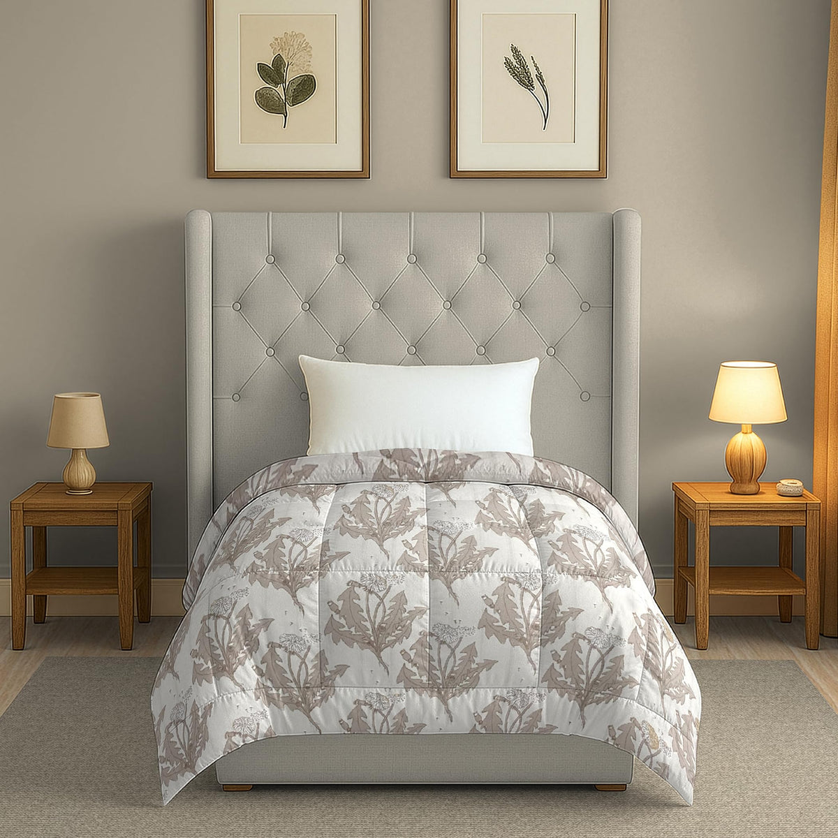Swayam Single Comforter Quilt for Mild Winter | 150 GSM Lightweight Comforter | Soft & Warm | Floral Print | 90 x 60 Inches | Be