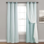 Lush Decor Sheer Grommet Curtains With Insulated Blackout Lining, Window Curtain Panels, Pair, 38'W X 84'L, Blue - Curtain Wit