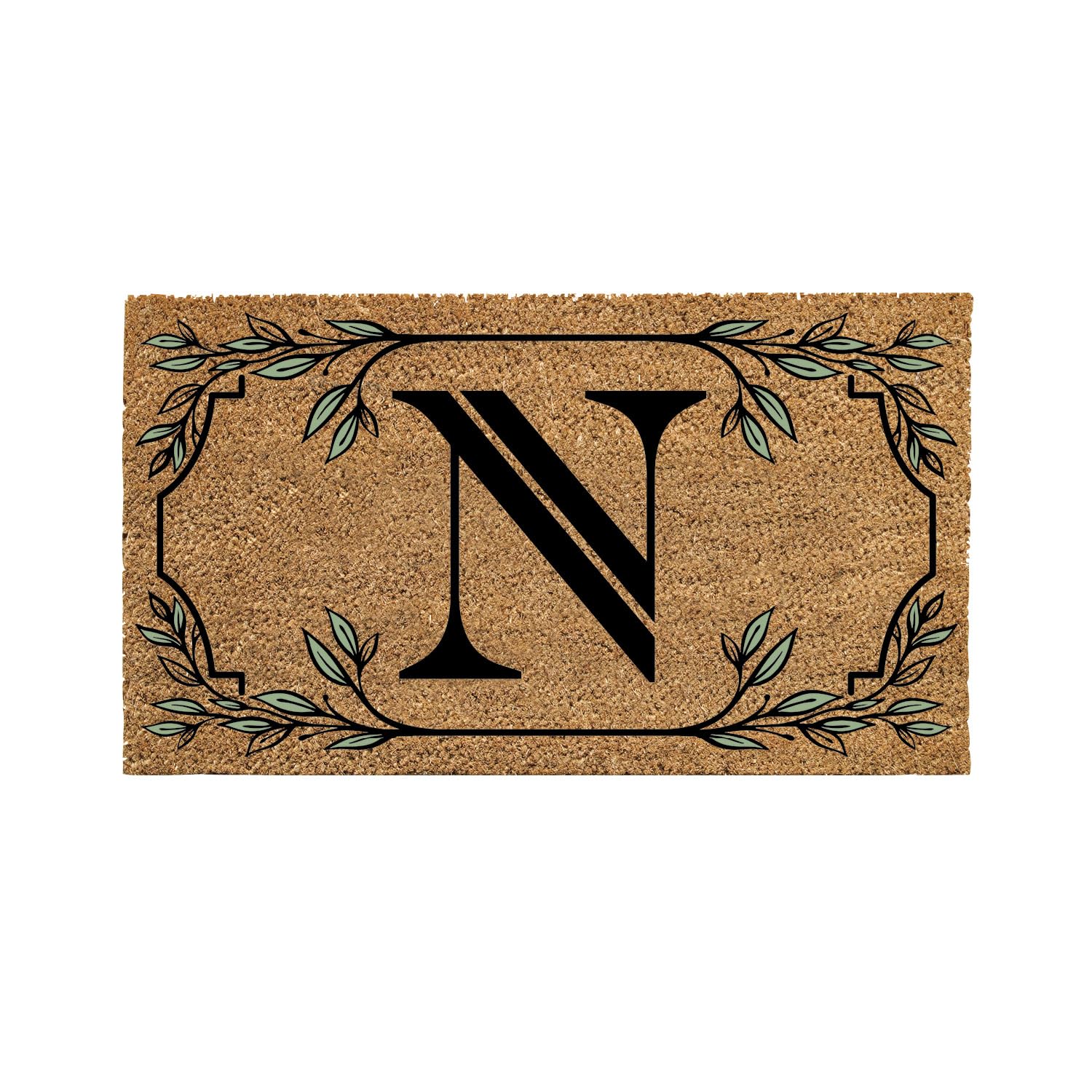Evergreen Monogram Coir Doormat | Letter N | Front Door Mat For Outdoor Indoor Entrance | 28X16 Inches | Non-Slip Backing Doorwa