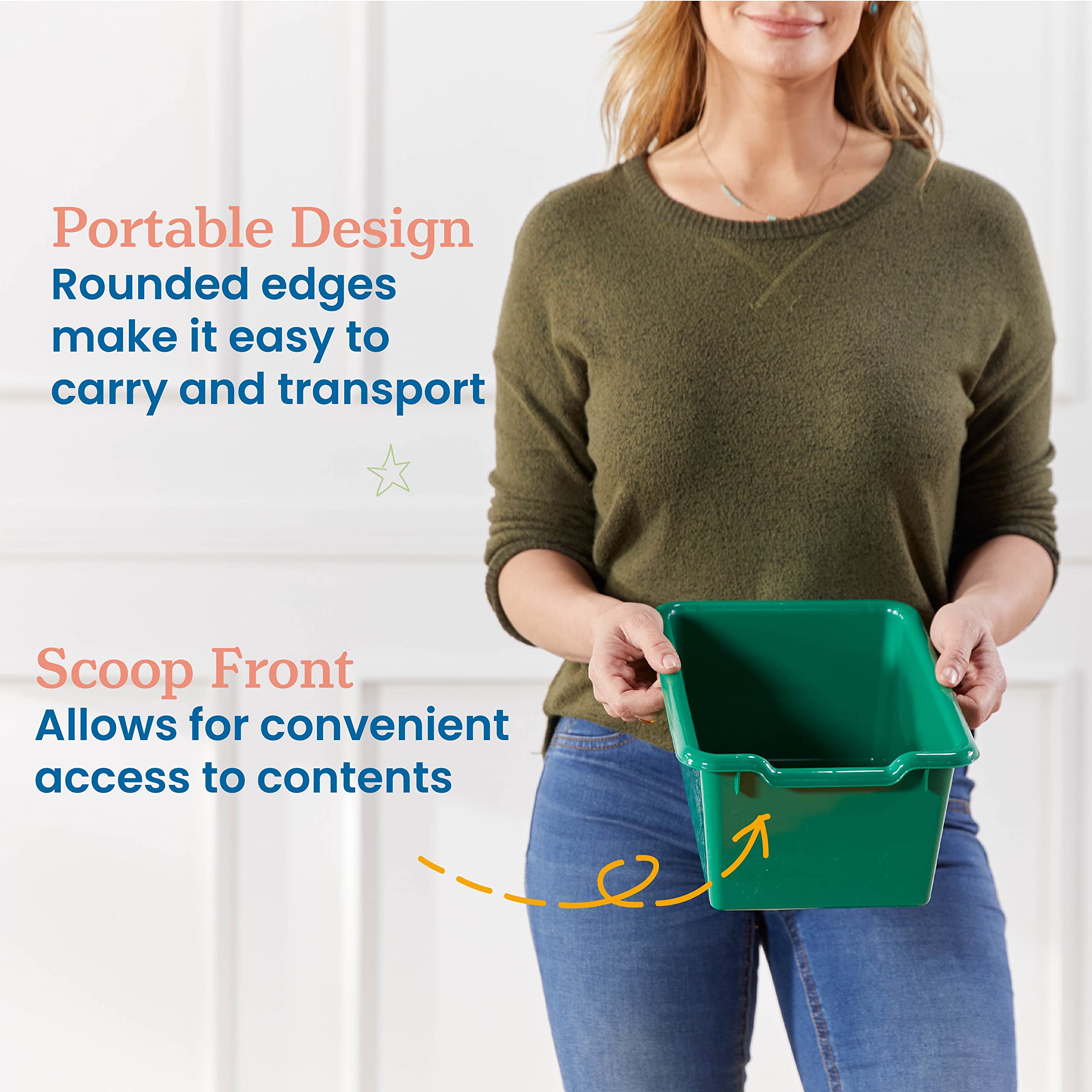 Ecr4Kids Scoop Front Storage Bins, Multipurpose Organization, Green, 10-Piece