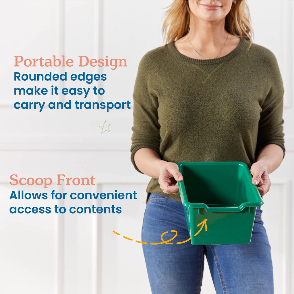 Ecr4Kids Scoop Front Storage Bins, Multipurpose Organization, Green, 10-Piece