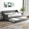Giantex Upholstered Twin Daybed With Trundle, Modern Trundle Bed With Button Tufted Backrest And Wooden Slat Support, Twin Size Day Bed For Living Room Guest Room, No Box Spring Needed, Grey