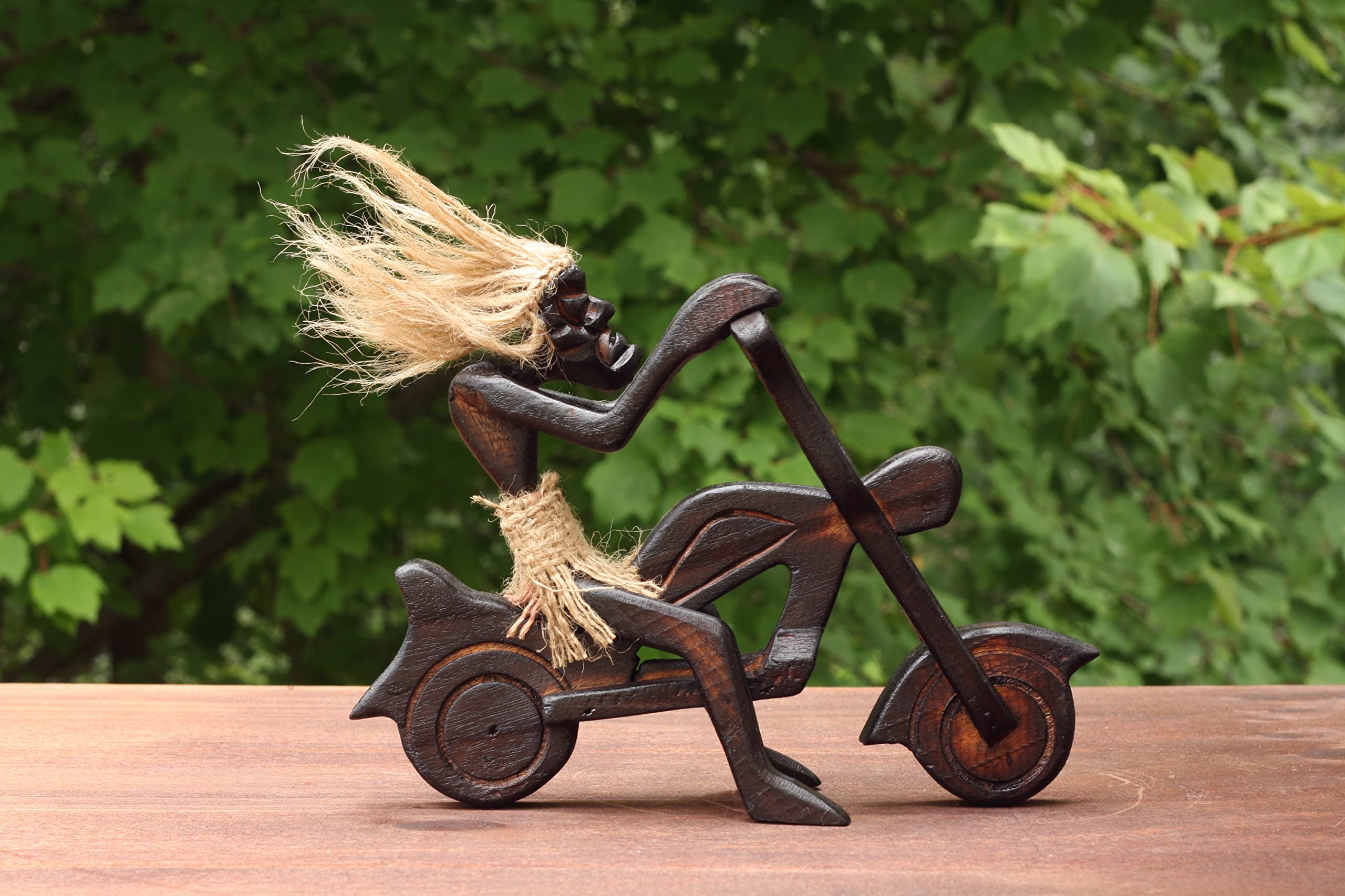 G6 Collection Handmade Wooden Primitive Tribal Funny Statue Harley Davidson Biker Sculpture Tiki Bar Handcrafted Motorcycle Ride