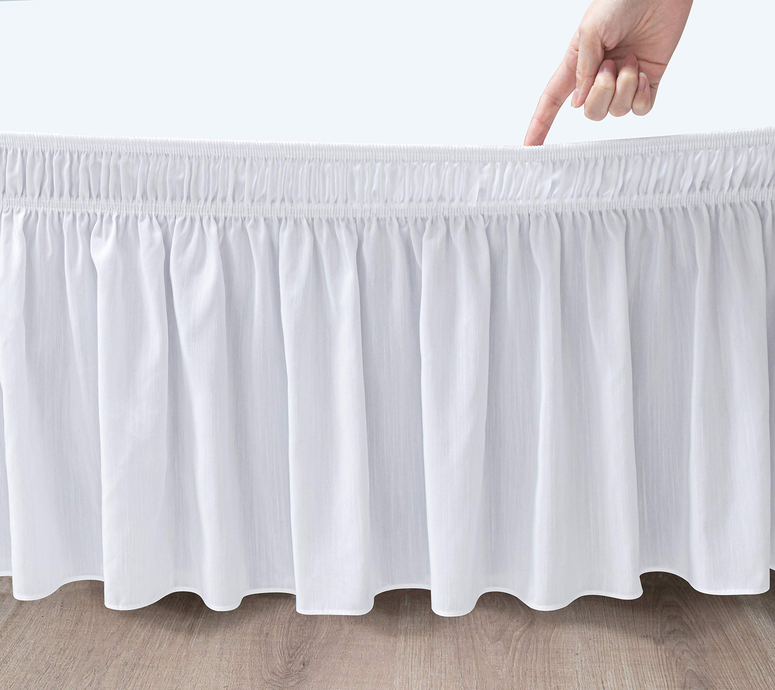 Biscaynebay Wrap Around Bed Skirts With Split Corners For Full Beds 17' Drop, White Elastic Dust Ruffles Easy Fit Wrinkle & Fade Resistant Silky Luxurious Fabric Solid Machine Washable