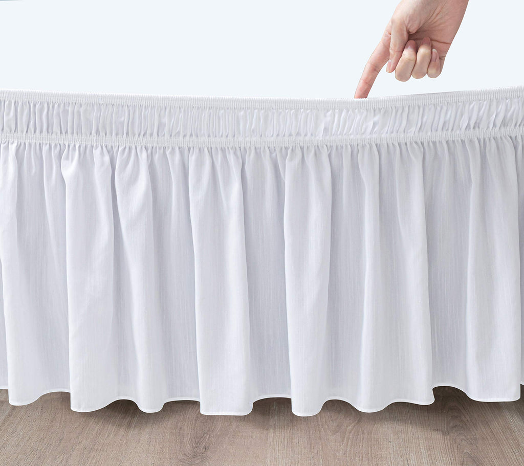 Biscaynebay Wrap Around Bed Skirts With Split Corners For King Beds 25' Drop, White Elastic Dust Ruffles Easy Fit Wrinkle & Fade Resistant Silky Luxurious Fabric Solid Machine Washable