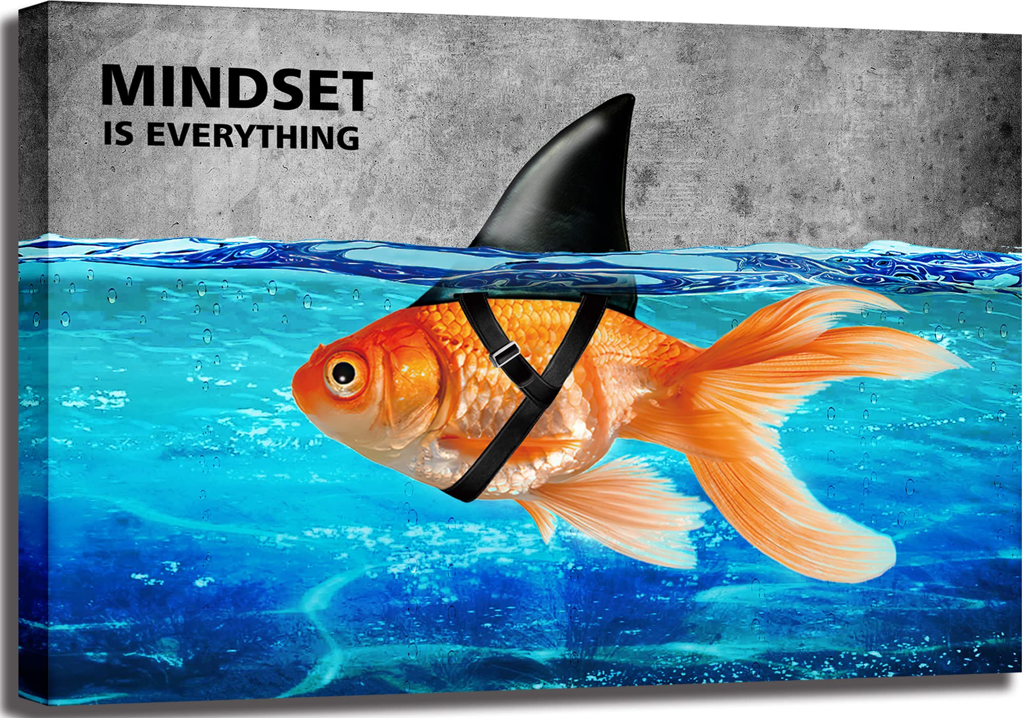 Mulpnee Mindset is Everything Golden Fish Swimming Wall Art Poster Decor, Inspirational Quotes Wall Art Success Decor for Bathro