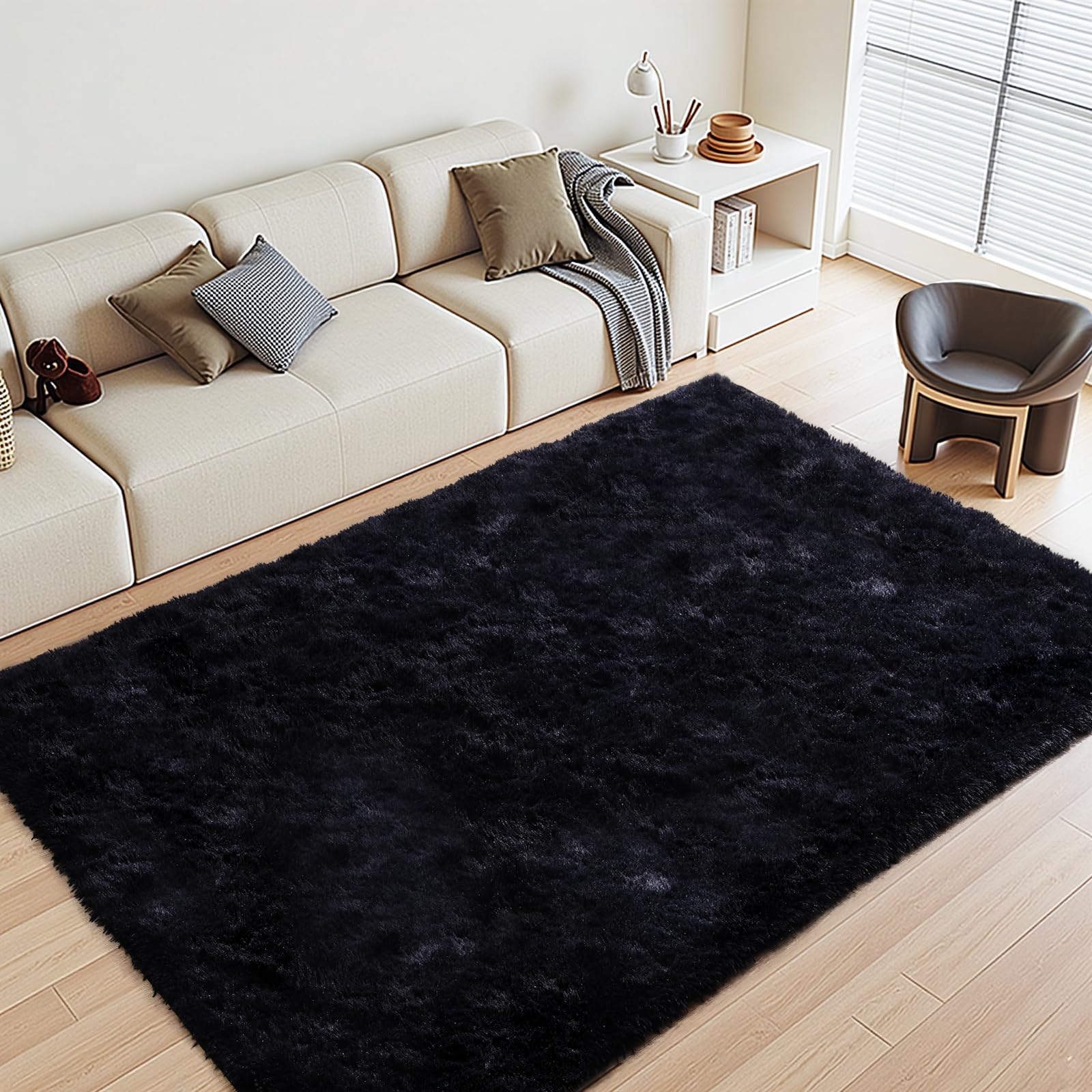 Black Rugs for Living Room Fluffy 5x8 ft Bedroom Rug Non-Slip Area Rugs Shag Carpet for Nursery Kids PlayRoom Dorm Office Indoor