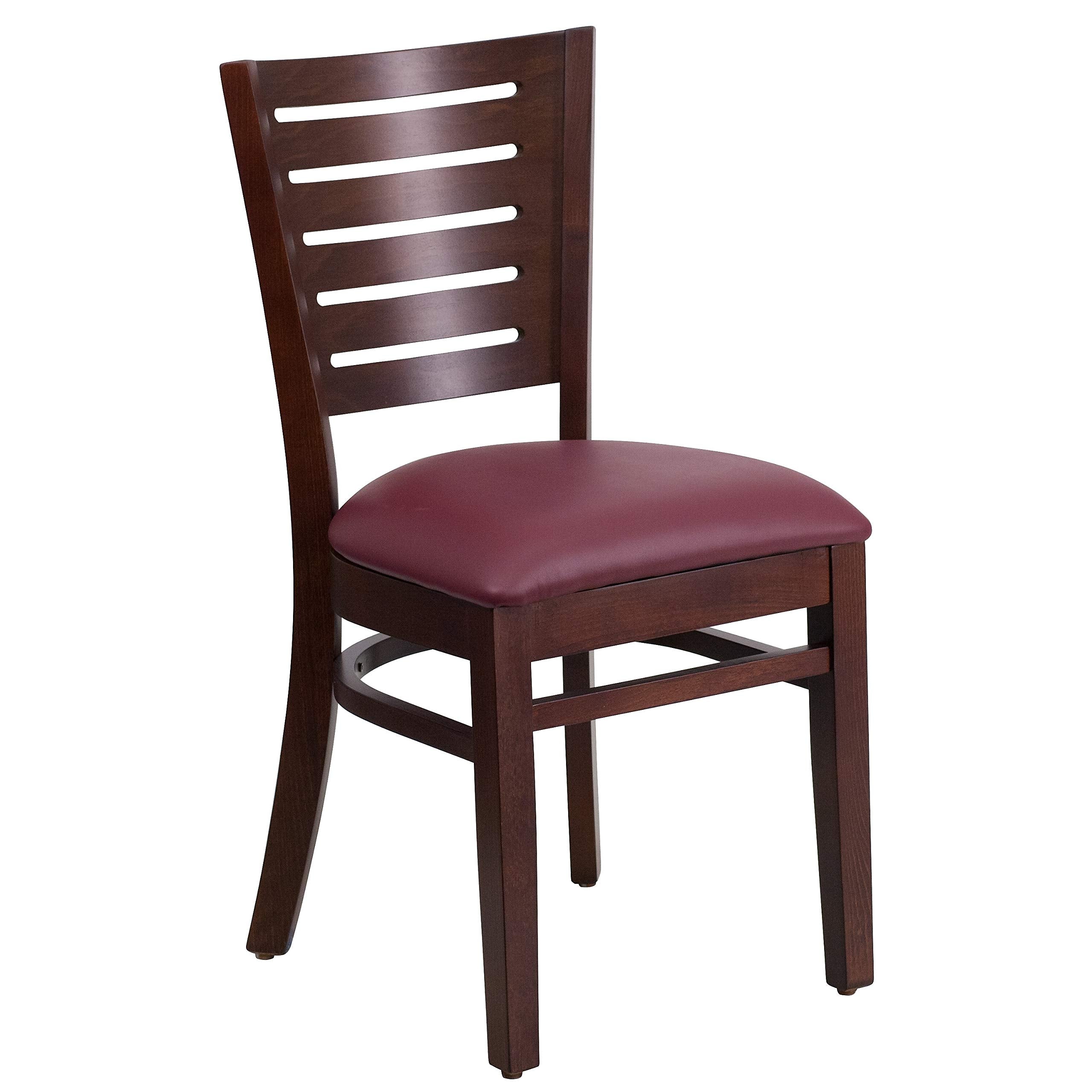 2 Pk. Darby Series Slat Back Walnut Wooden Chair - Burgundy Vinyl Seat