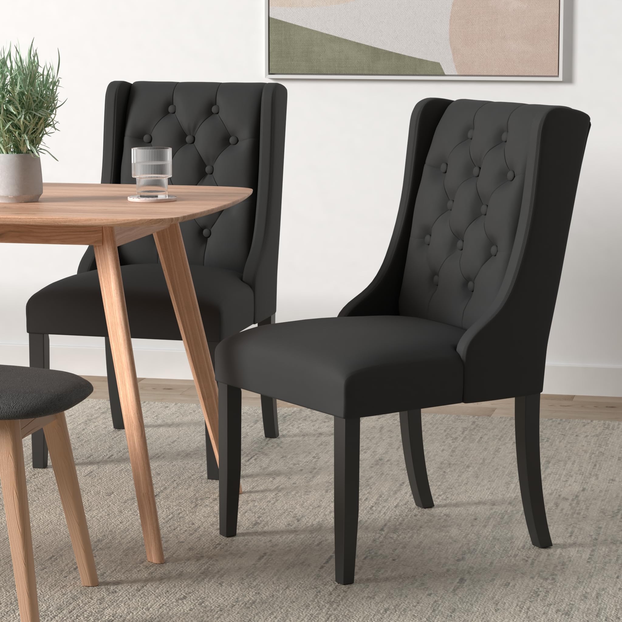 Modway Baronet Vinyl Set Of 4, Four Dining Chair, Black