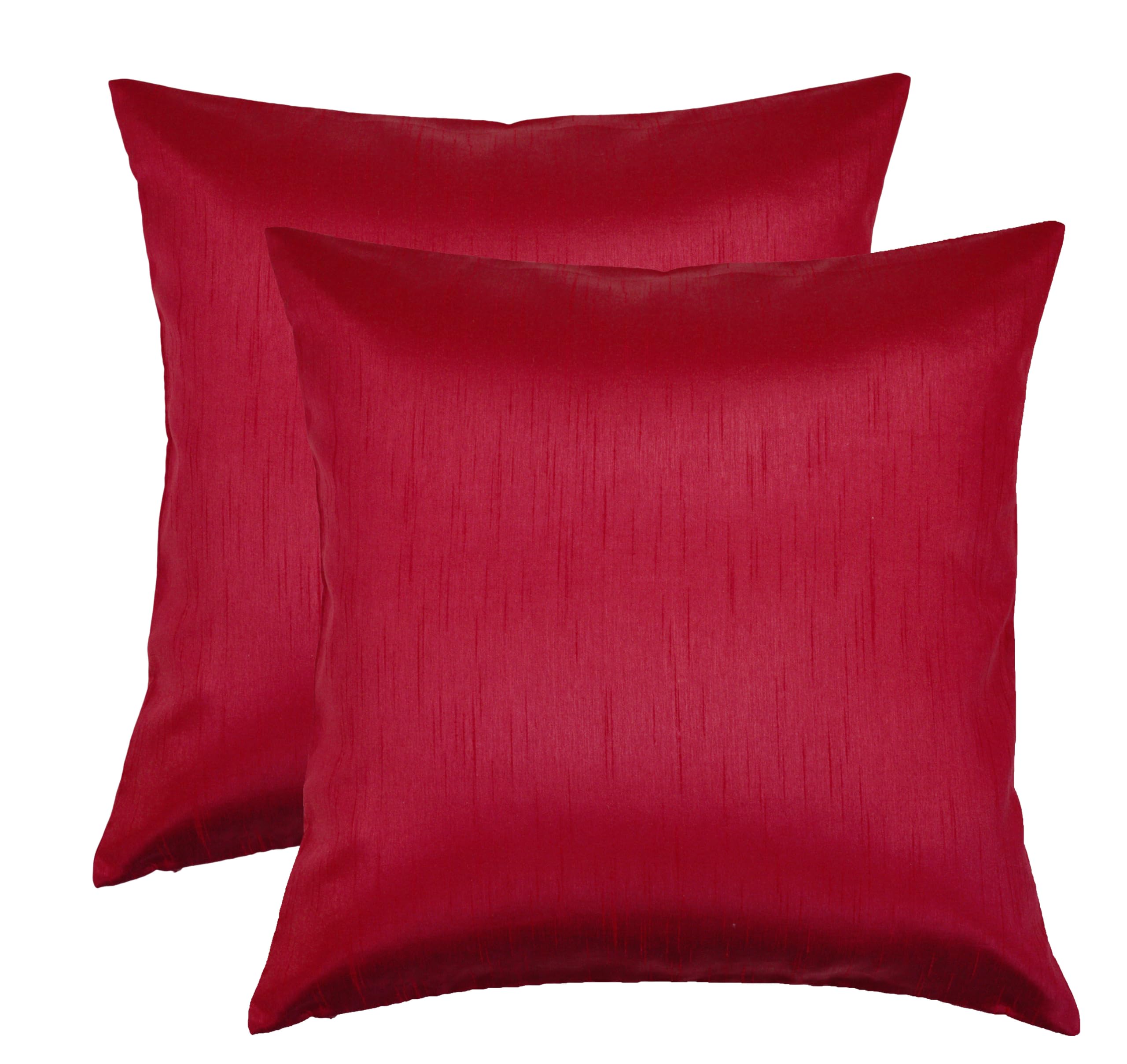 Aiking Home 24X24 Inches Faux Silk Square European Shams, Zipper Closure, Red (Set Of 2)