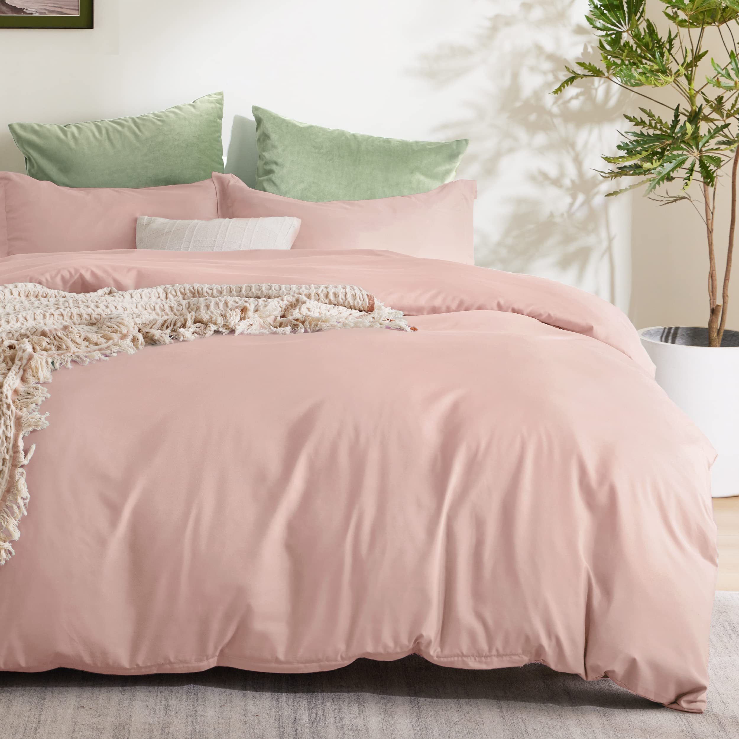 Bedsure Pale Blush Duvet Cover Queen Size - Soft Double Brushed Duvet Cover For Kids With Zipper Closure, 3 Pieces, Includes 1 D