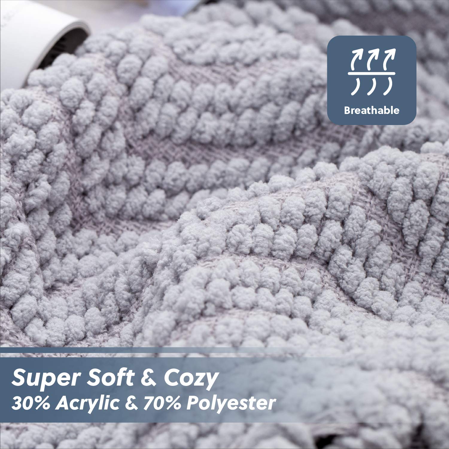 Bedsure Grey Throw Blanket For Couch - Knit Woven Chenille Blanket Versatile For Chair, 50 X 60 Inch, Super Soft Warm Decorative