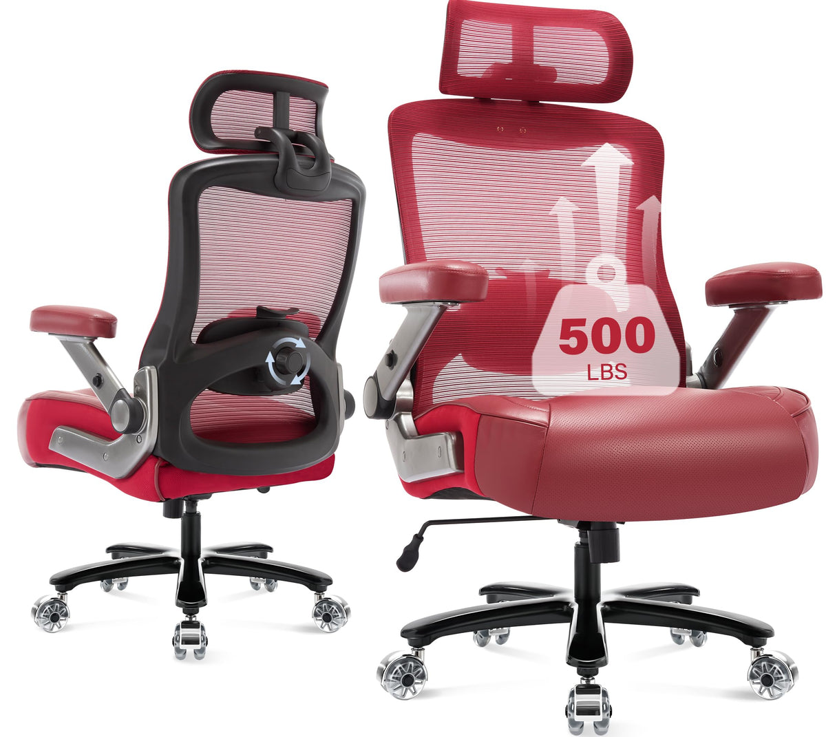 500Lbs Big And Tall Office Chair- Heavy Duty Executive Computer Chair With 3D Flip Arms Large Wheels, Ergonomic Mesh High Back D