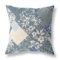 HomeRoots Dark Grey Blue Broadcloth Gray Blue Boho Floral Indoor Outdoor Throw Pillow