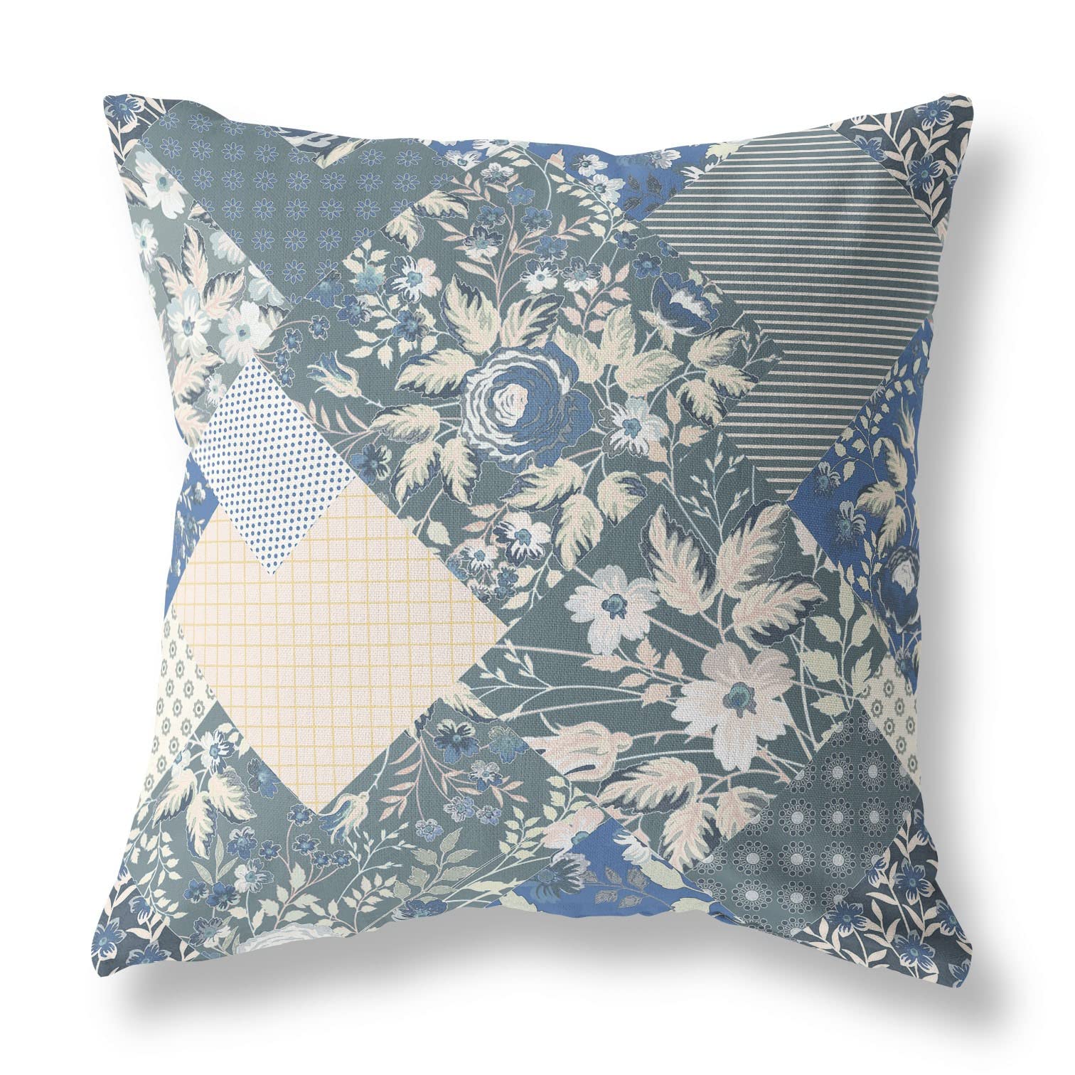 HomeRoots Dark Grey Blue Broadcloth Gray Blue Boho Floral Indoor Outdoor Throw Pillow