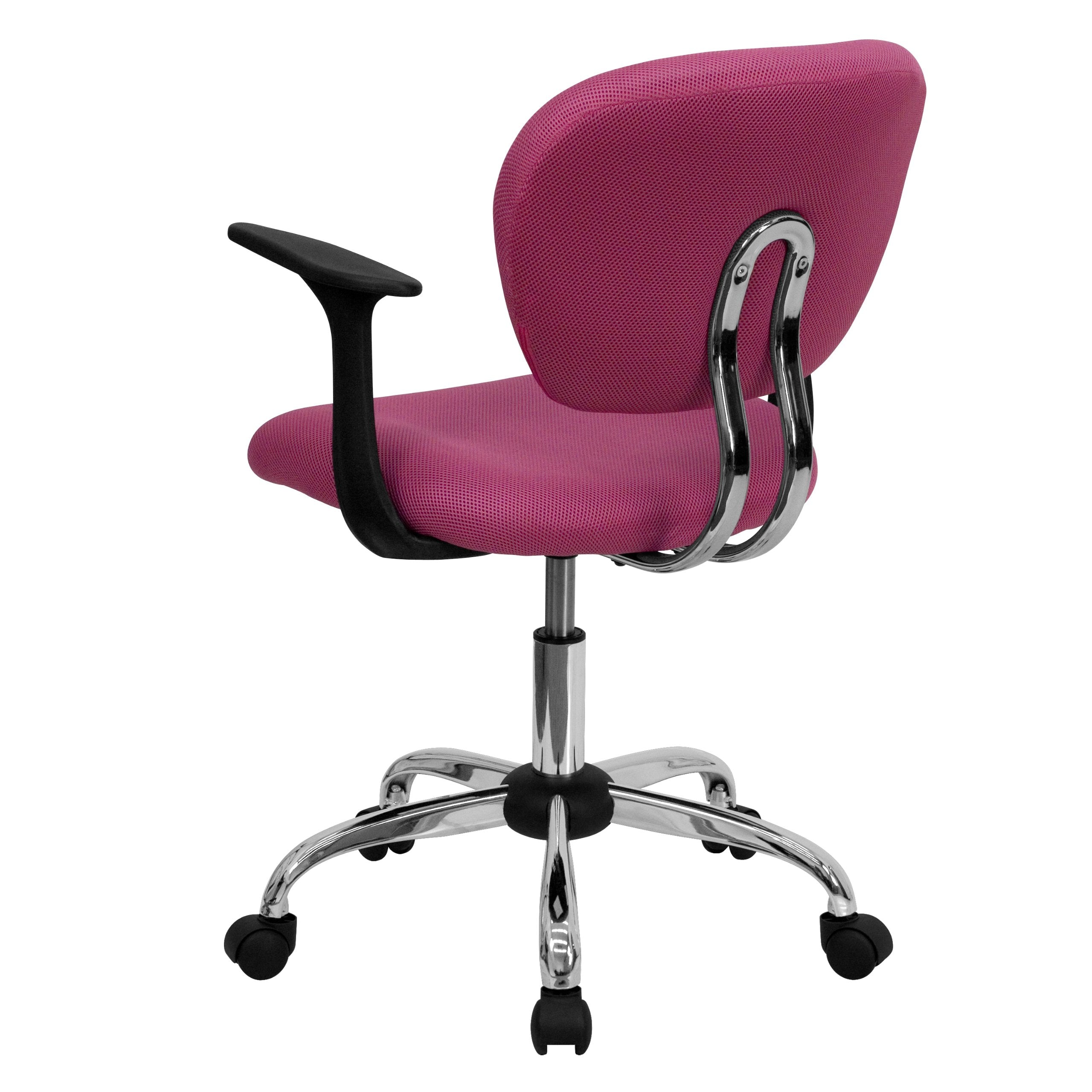 Flash Furniture Beverly Mid-Back Pink Mesh Padded Swivel Task Office Chair with Chrome Base and Arms