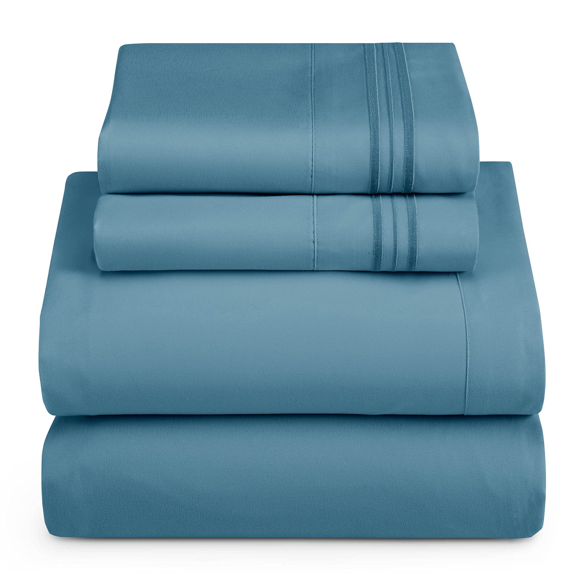 Hearth & Harbor Twin Size Sheets - 3 Piece Bed Sheet Set, Hotel Luxury Double Brushed Bed Sheets - Extra Soft Bedding Sheets & Pillowcases, Twin, Blue Heaven