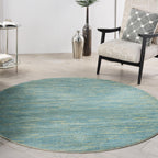 Nourison Essentials Indoor/Outdoor Blue Green 6' X Round Area -Rug, Easy -Cleaning, Non Shedding, Bed Room, Living Room, Dining Room, Backyard, Deck, Patio (6 Round)