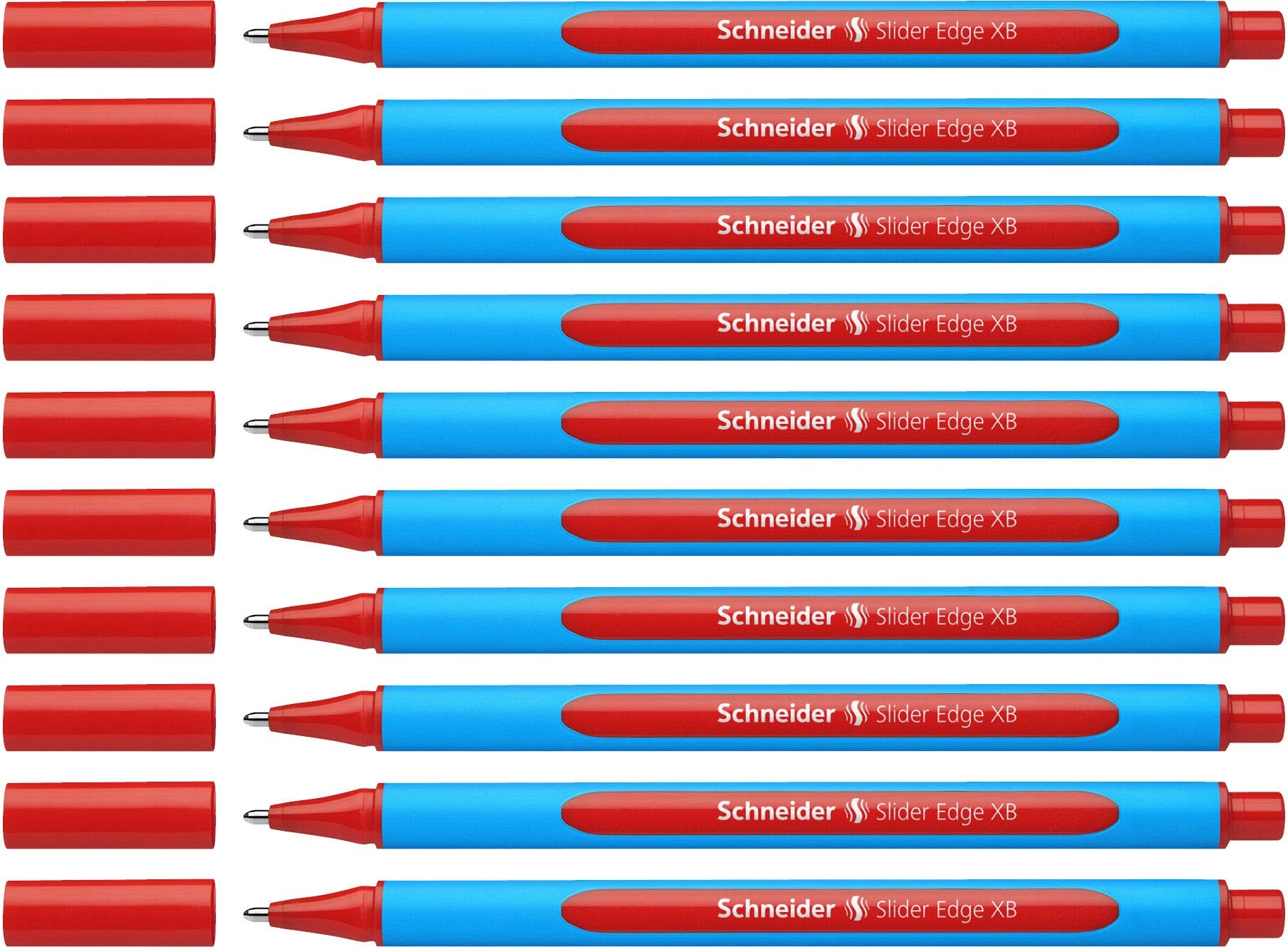 Schneider Slider Edge Xb (Extra Broad) Ballpoint Pen, 1.4 Mm, Light Blue Barrel, Red Ink, Box Of 10 Pens (152202)