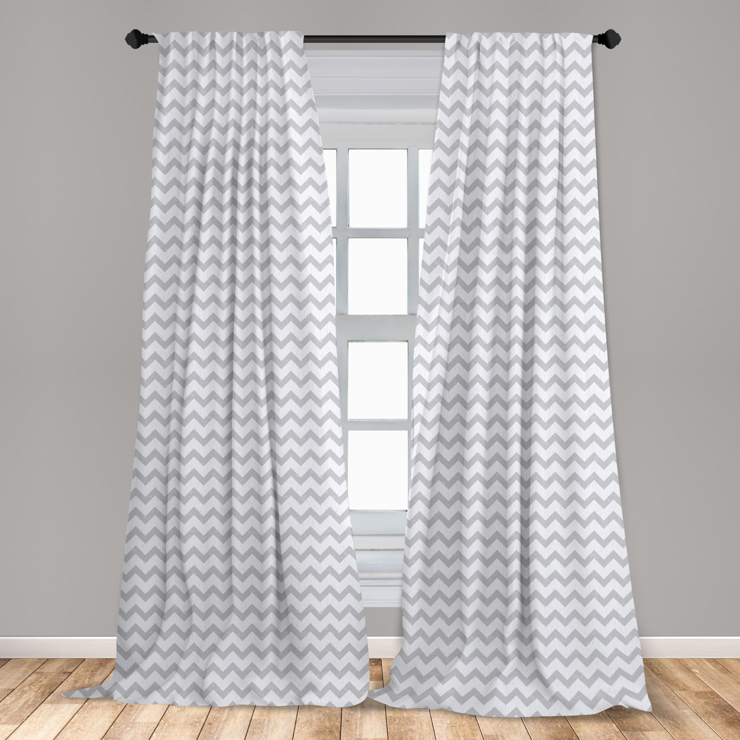 Ambesonne Grey And White Curtains, Chevron Pattern Zigzag Geometrical Arrow Lines Stripes Abstract Print, Window Treatments 2 Pa