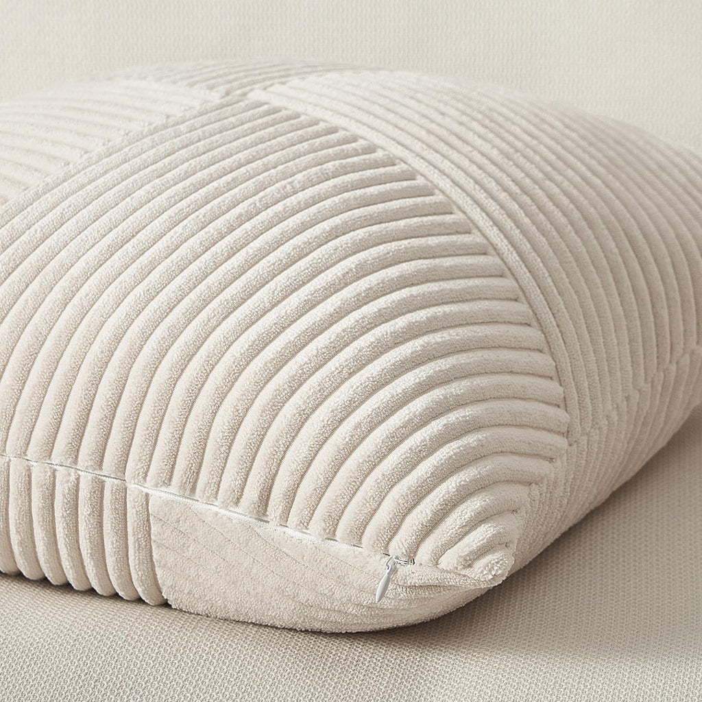 Topfinel Cream White Decorative Neutral Throw Pillow Covers 18X18 Inch For Couch Sofa Bed, Soft Corduroy Striped Patchwork Windm