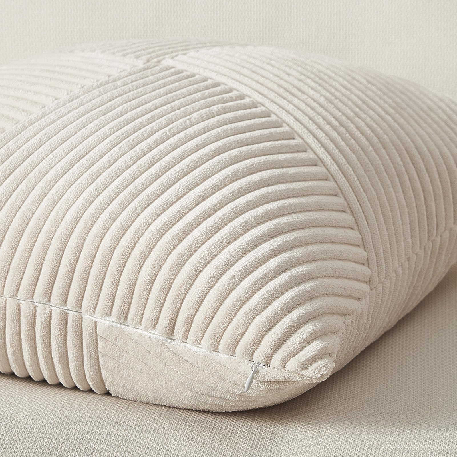 Topfinel Cream White Decorative Neutral Throw Pillow Covers 18X18 Inch For Couch Sofa Bed, Soft Corduroy Striped Patchwork Windm