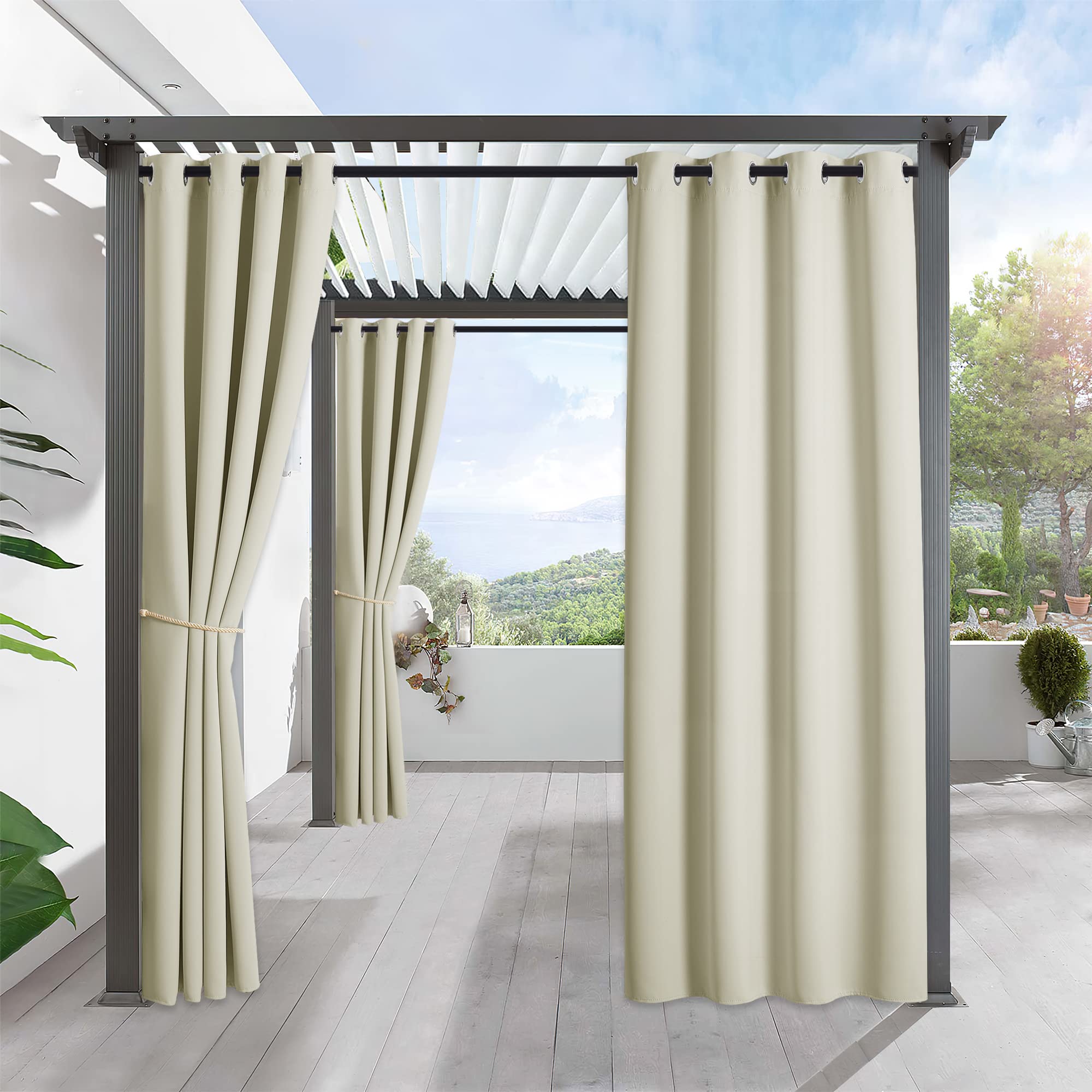 Ryb Home Outdoor Patio Curtains - Blackout Curtains Windproof Water Repel Curtains For Cabana Canopy Gazebo Pavilion Corridor Beach Deck, 52 Inches Wide X 108 Inches Long, 1 Pc, Beige