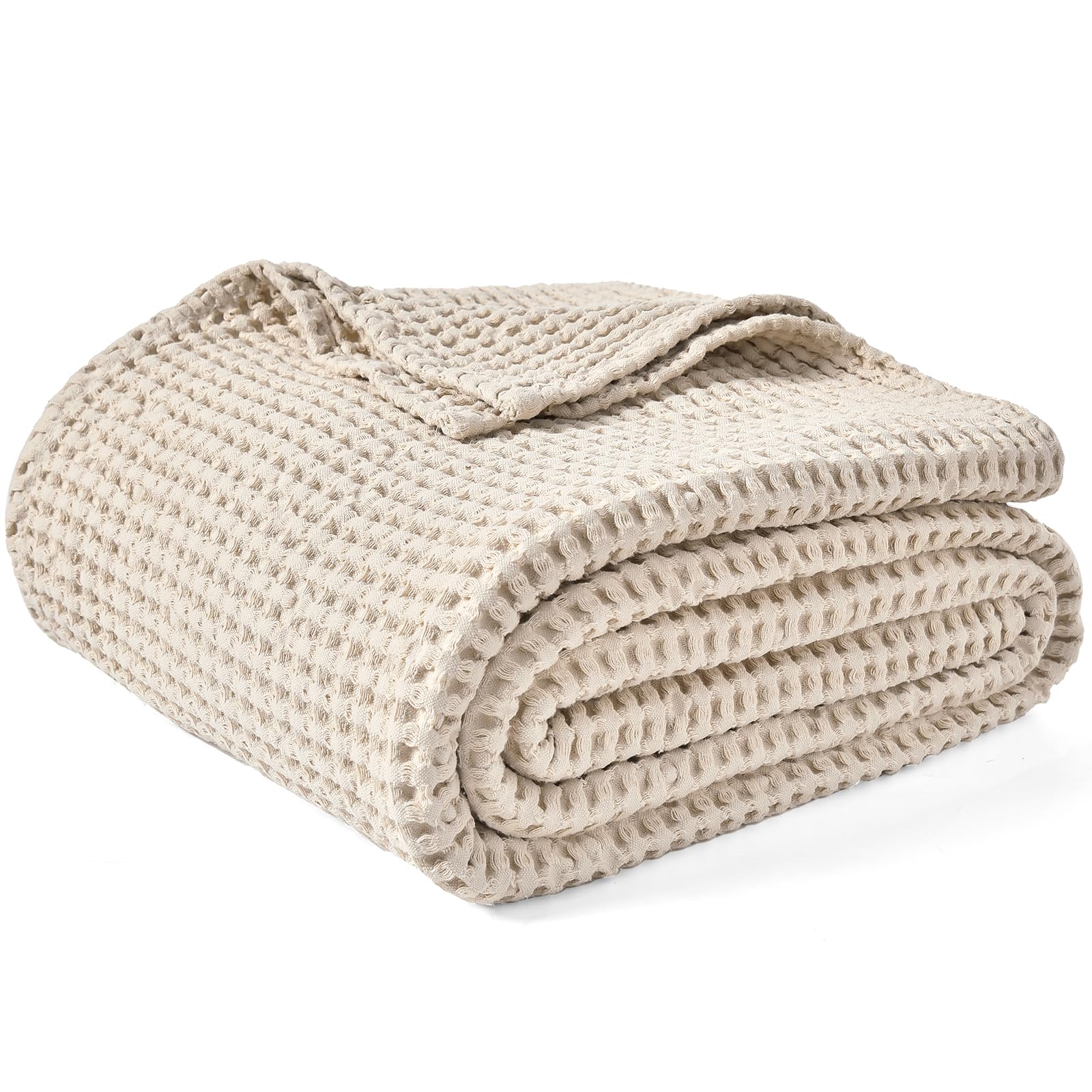 Phf 480Gsm 100% Washed Cotton Waffle Weave Blanket, Cozy Breathable Skin-Friendly Throw King Size For All Season,Luxury Fall Lay
