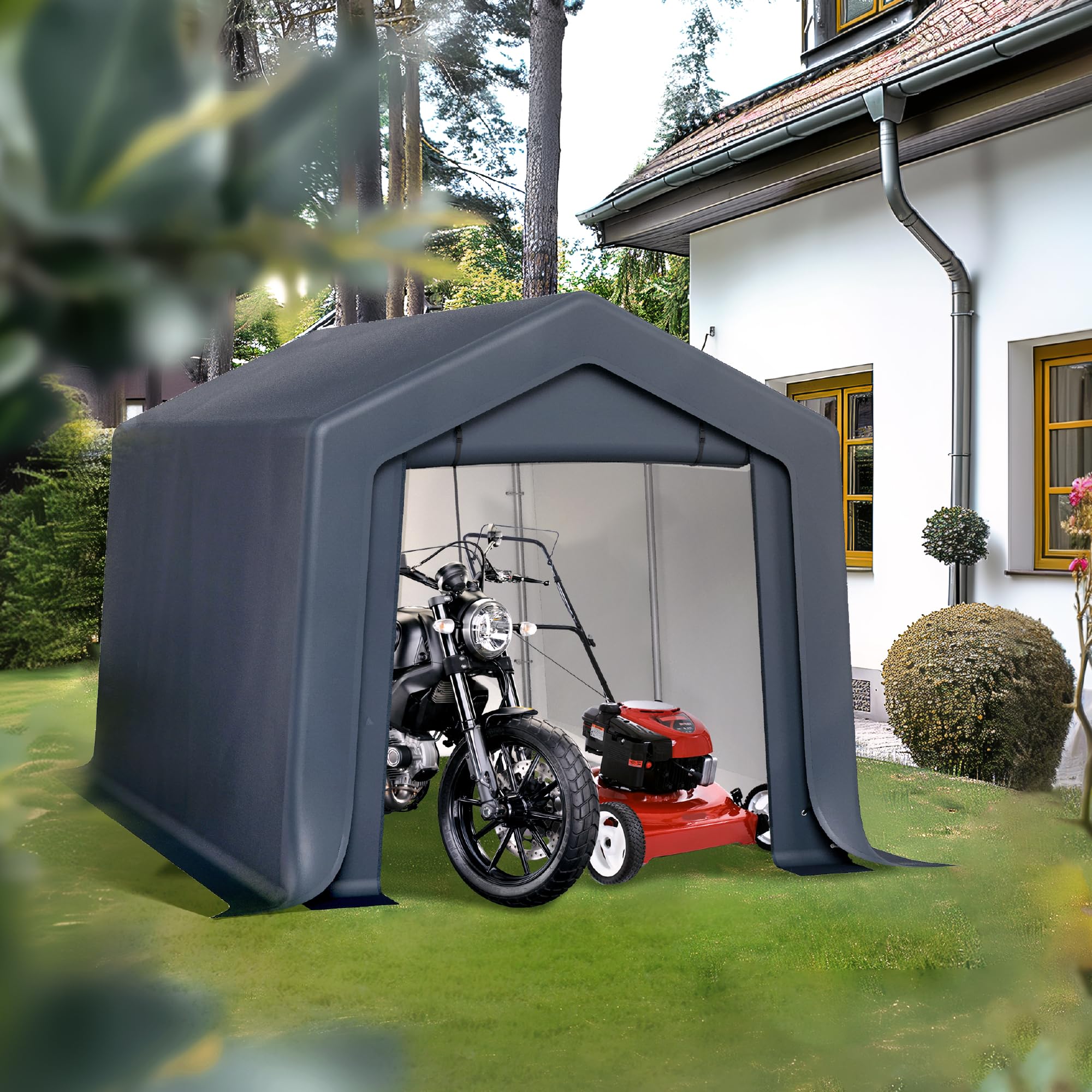 Phi Villa 8'X12'X7.3' Outdoor Portable Storage Shelter Shed Garage With 2 Roll Up Zipper Doors & Vents Carport For Motorcycle Bi