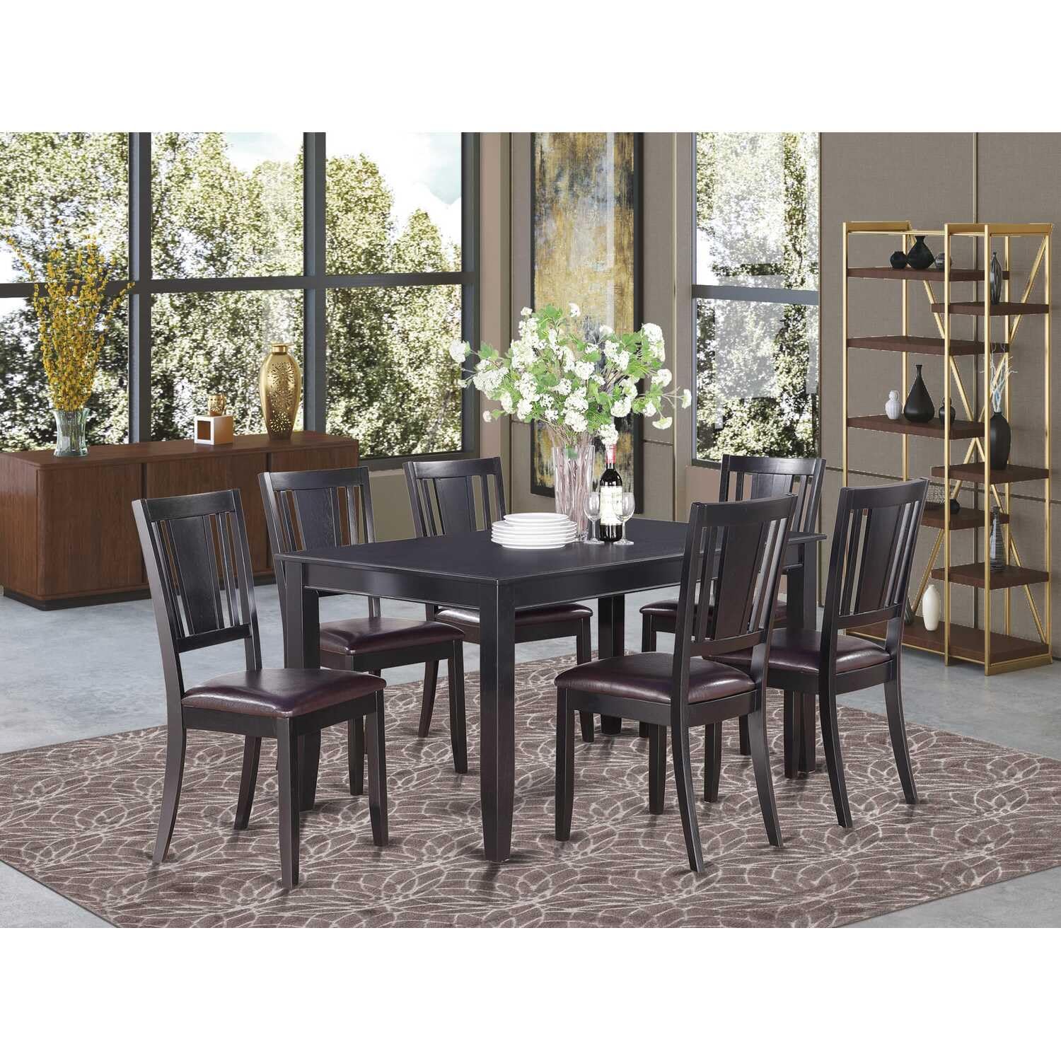 East West Furniture Dule7-Blk-Lc 7 Pc Kitchenroom Set-Dining Table And 6 Kitchen Chairs