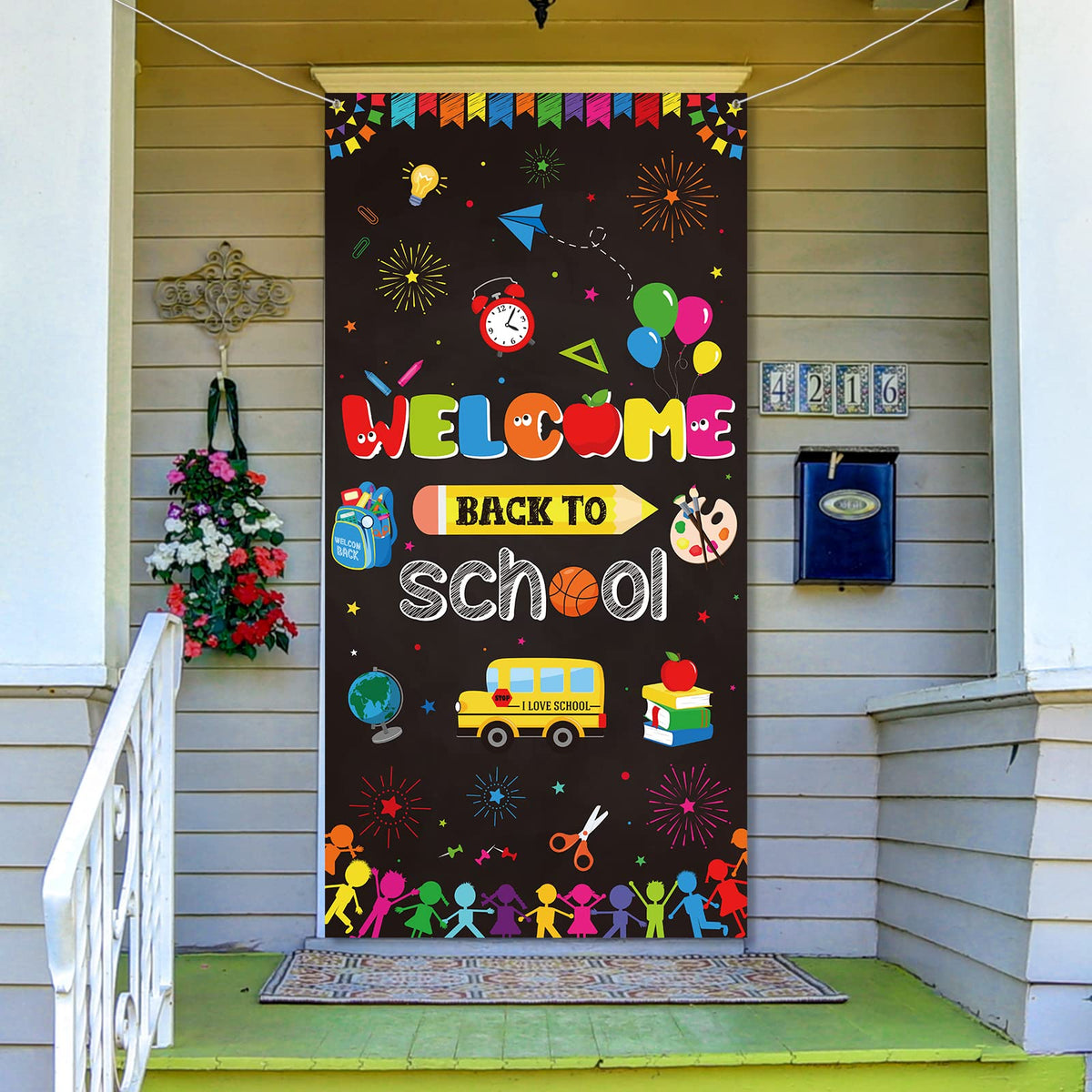 Welcome Back To School Door Cover Decoration First Day Of School Door Cover Hanging Banner Back To School Photo Booth Prop Wall