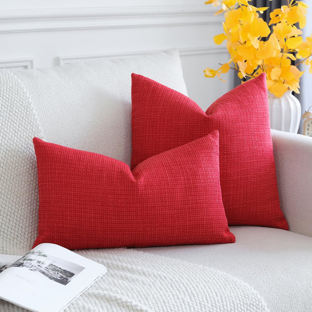 Otostar Pack Of 2 Throw Pillow Covers 20X20 Inch Linen Red Pillowcases Christmas Decorative Solid Pillow Covers 50X50 Cm Square